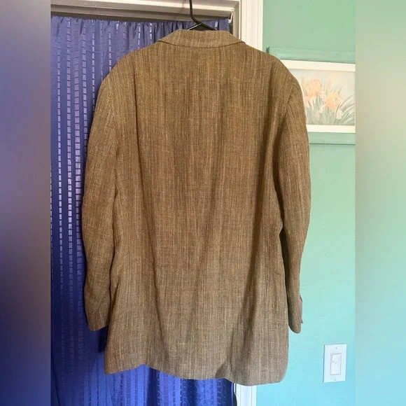 The Territory Ahead 46R Brown Burlap Style Blazer 3 Button Made in USA Vintage